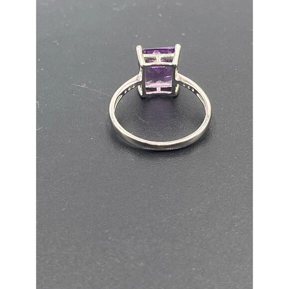 V925 Four Prong Set Emerald Cut Amethyst and Cz Accent Sterling Ring Sz 8.25 - Picture 7 of 10